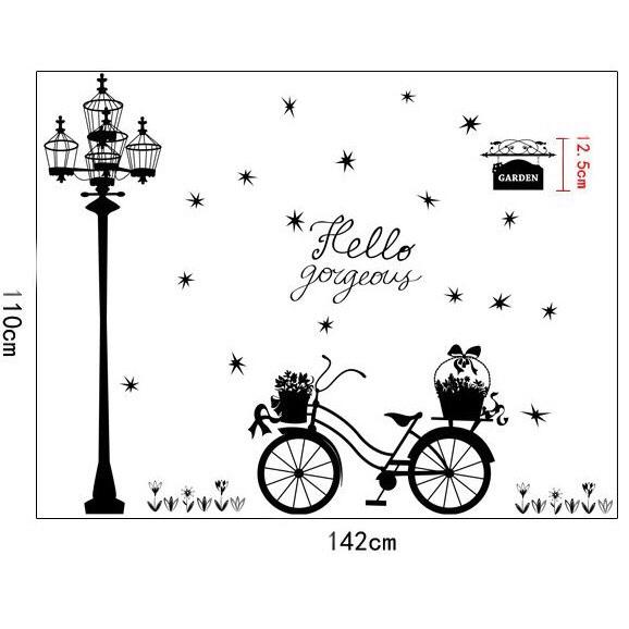 decal dán tường cột đèn xe hoa