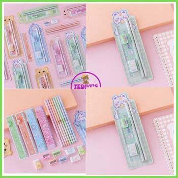 [ Sale Lớn] Bộ Combo Học Tập Xinh Xắn ( 2 bút chì, 1 cục gôm, 1 thước, 1 đồ chuốt)