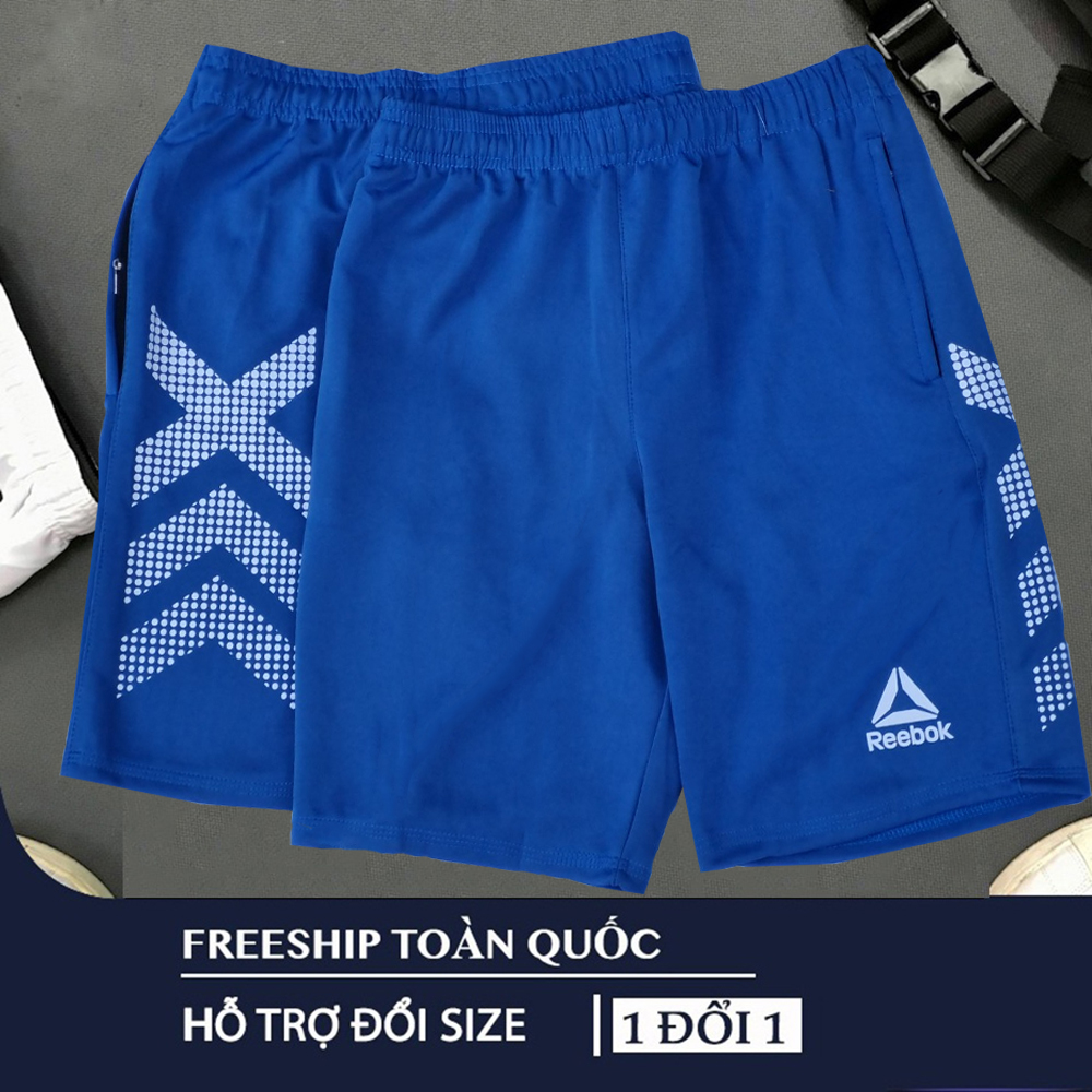 Quần đùi nam thun lạnh thể thao Logo Reebok có 02 túi khóa kéo vải mịn mát dày đẹp - QDNTT011