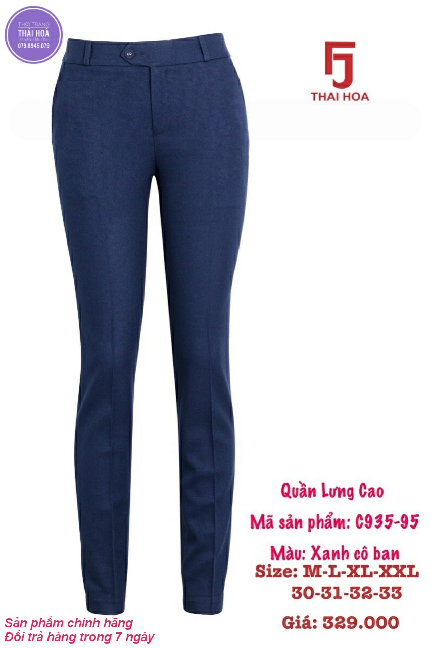 Quần tây Thái Hòa lưng cao 1 nút màu xanh navy C935-95