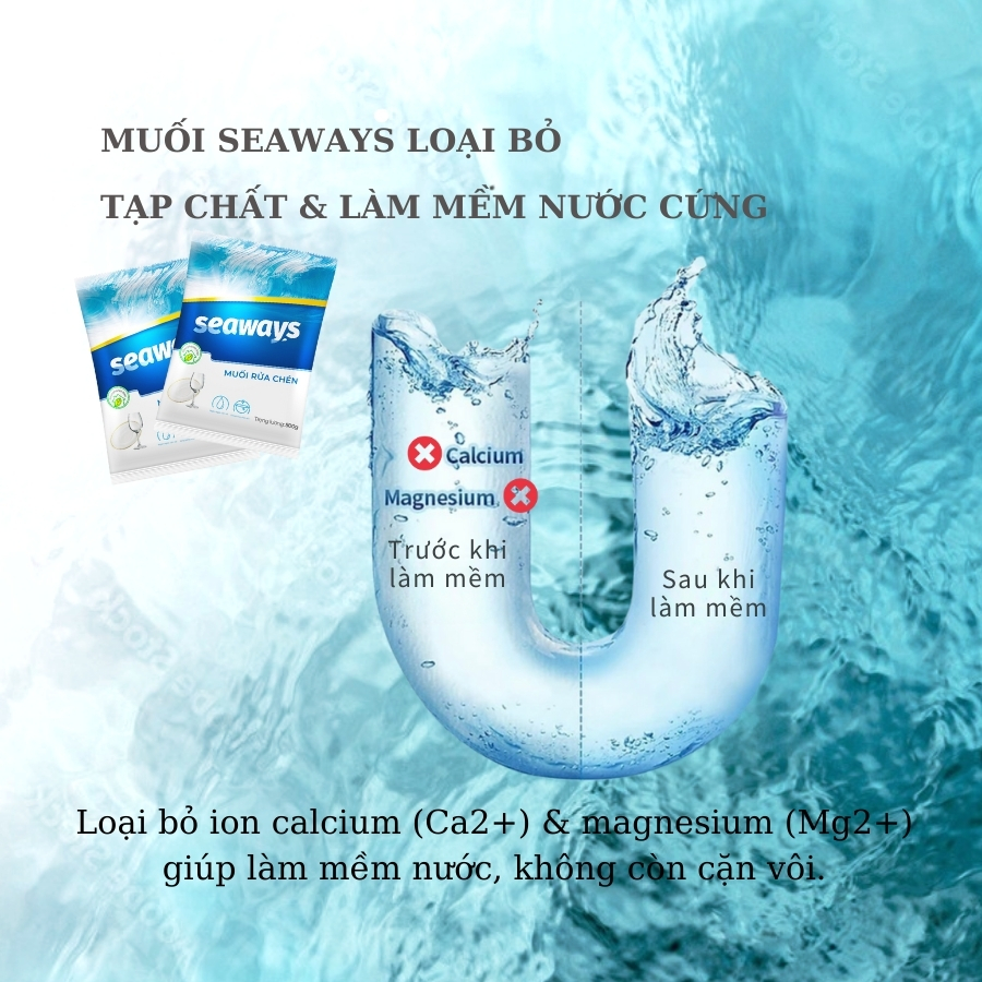 Combo 2 túi muối rửa chén bát Seaways (500gr x 2) - Dành cho mọi máy rửa chén bát