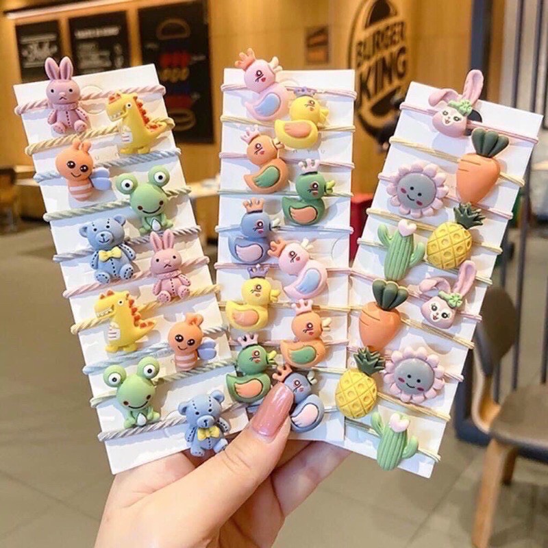 [ SÉT 10 CHIẾC ]  THUN CỘT TÓC HÌNH THÚ 3D [ SIÊU KUTE ], CHUN BUỘC TÓC CHO MẸ VÀ BÉ