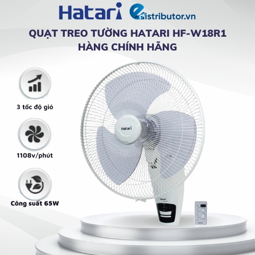 Quạt treo tường điều khiển 18 inch hatari hf-w18r1 - màu ngẫu nhiên - hàng chính hãng