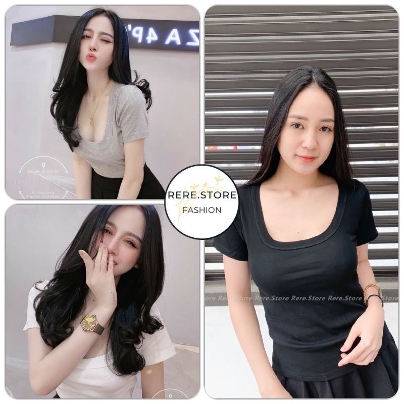 (ảnh thật) Áo phông nữ cổ vuông co giãn 4 chiều đẹp
