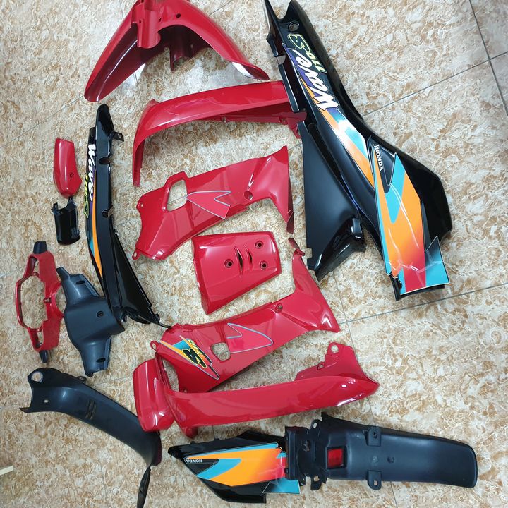 Dàn áo xe wave [ ĐỎ SƯỜN ĐEN ] gắn xe Wave 110 / wave alpha / wave 1 bóng đời 2002-2006 TẶNG KÈM TEM