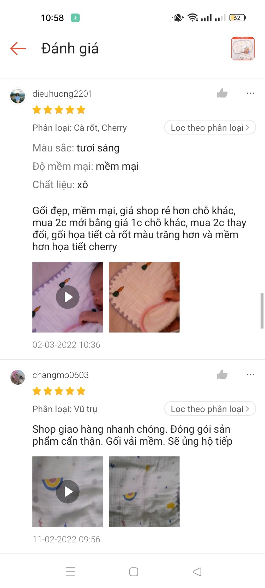 Gối sợi tre 10 lớp cho bé sơ sinh