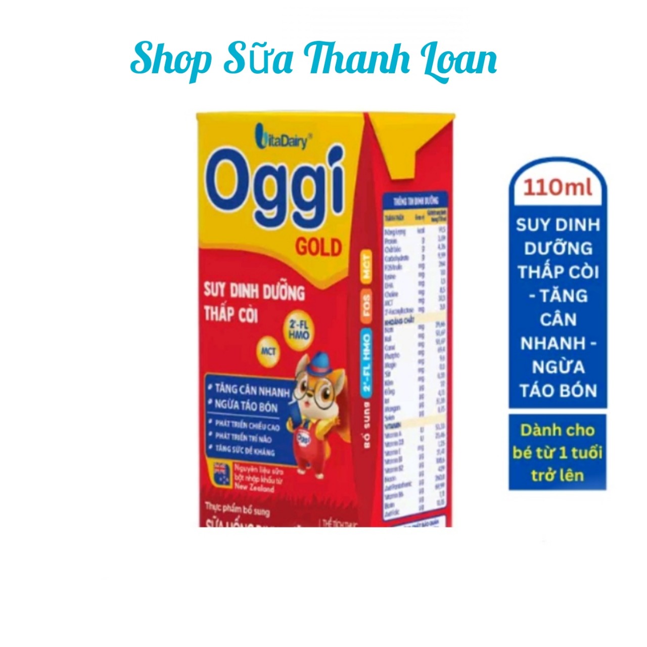 Lốc 4 hộp sữa hộp pha sẵn oggi suy dinh dưỡng gold 110 ml.