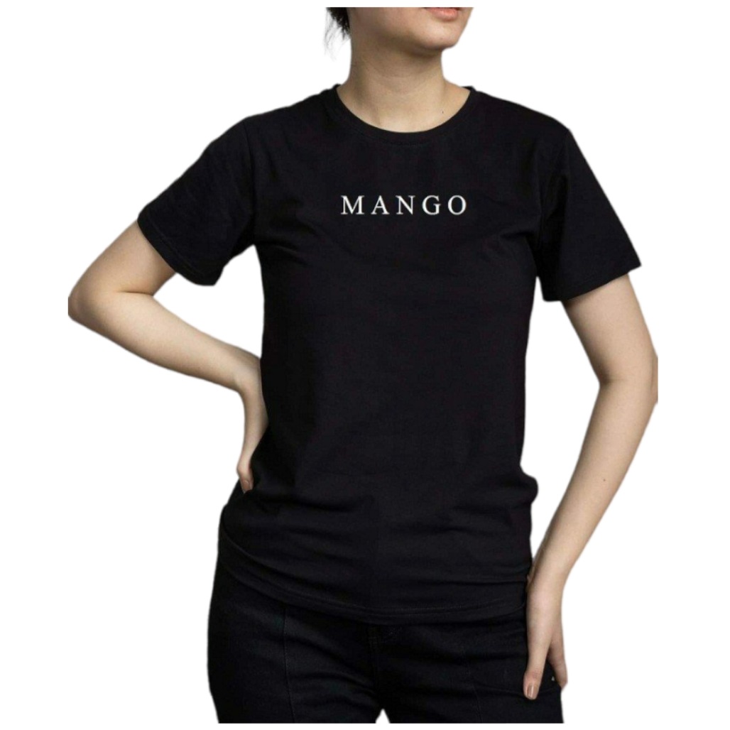 Women's mango collar cotton T-shirt MG01-Black