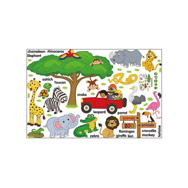 Decal dán tường từ tiếng anh về loài vật cho bé Sticker Decal dán tường SK9084- Decal dán tường con vật -Decal dán tường hình thú