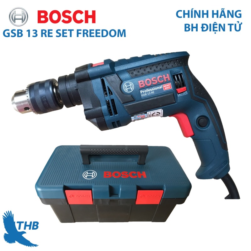 Bộ máy khoan gia đình Bosch GSB 13 RE SET FREEDOM Hộp nhựa Bảo hành điện tử 12 tháng Xuất xứ Malaysia