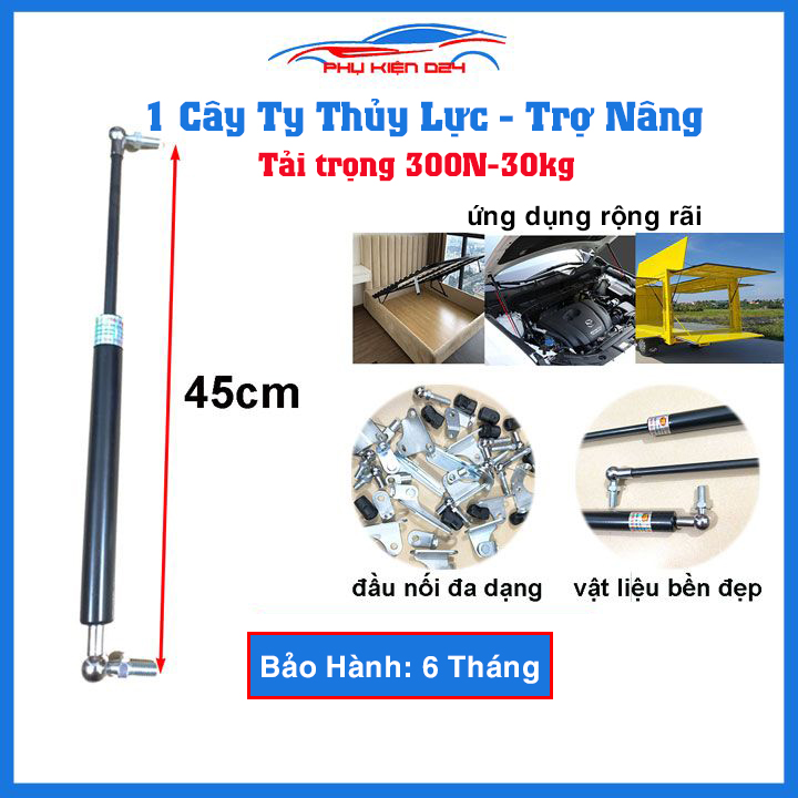 1 Cây ty thủy lực, ben hơi dài 45cm chịu lực 300N-30kg/1 cây chống nắp capo, cốp ô tô, cánh cửa công nghiệp trợ nâng, trợ lực tốt