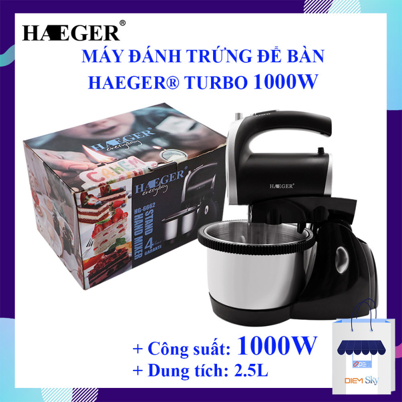 Giá bán Máy đánh trứng, trộn bột để bàn HAEGER Turbo 1000W, chính hãng 5 tốc độ, máy đánh trứng để bàn đa năng, máy trộn bột công suất lớn bảo hành 1 năm