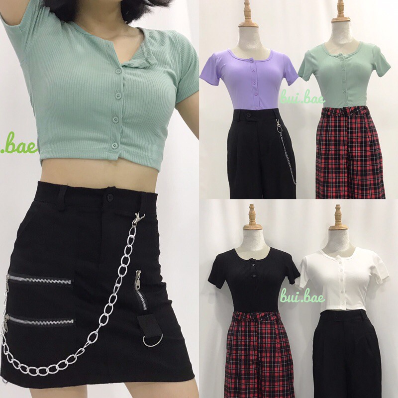 [HCM]Áo crop top cài cúc ảnh .t.h.ậ.t. (kèm video ????)