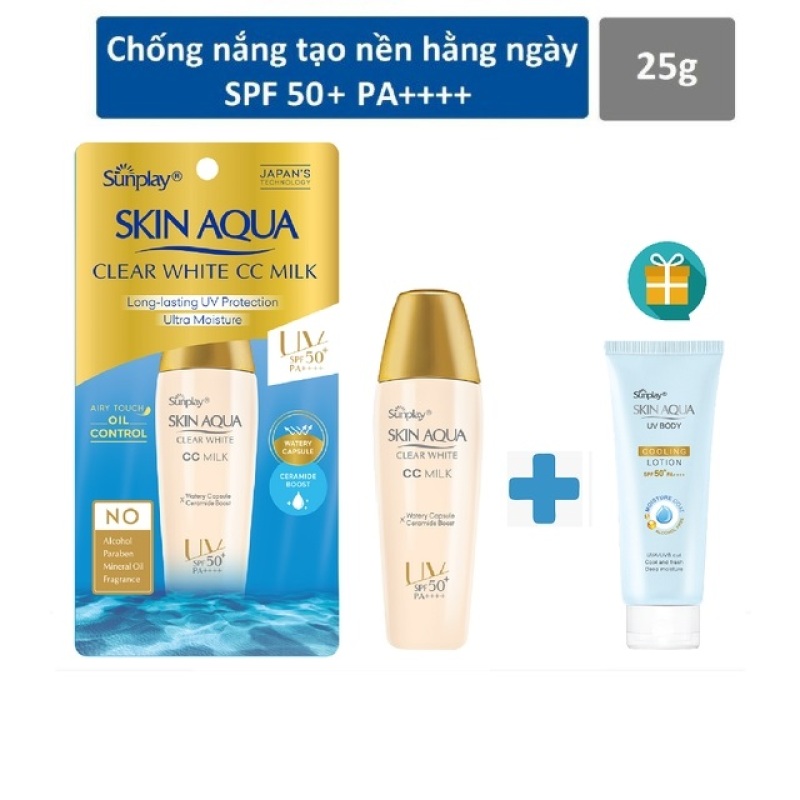 [mẫu mới 2024 tặng sunplay 15g] Sữa chống nắng Sunplay Skin Aqua Clear White CC Milk 25g