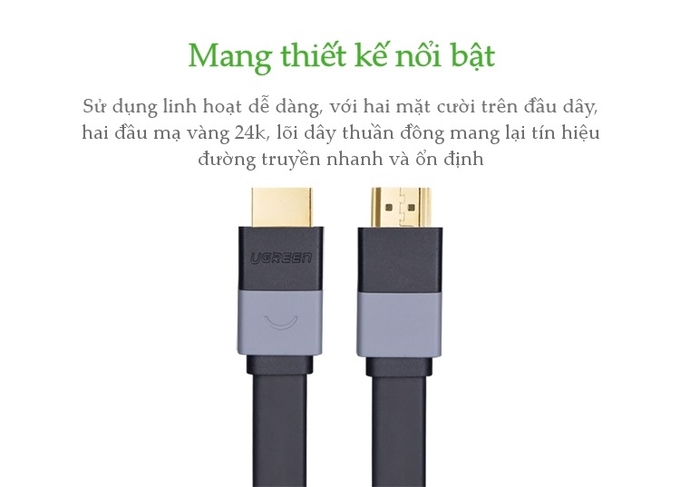 Cáp HDMI dẹt dài 1M Ugreen 30108 hỗ trợ 3D, 4K