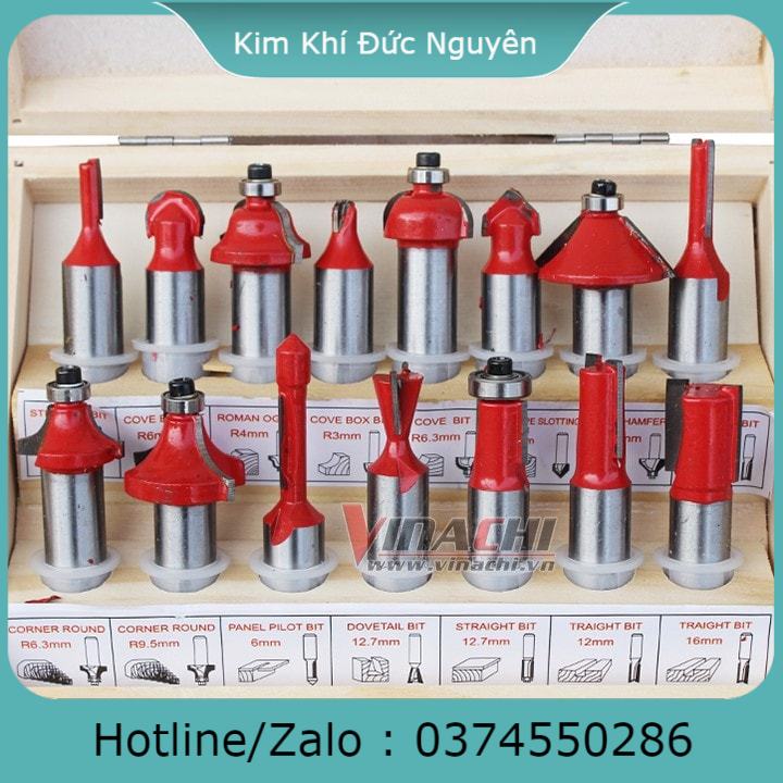 Bộ 15 mũi soi cốt 12.7mm/cốt 6.35mm - chuyên dùng cho máy phay cầm tay, máy bàn router