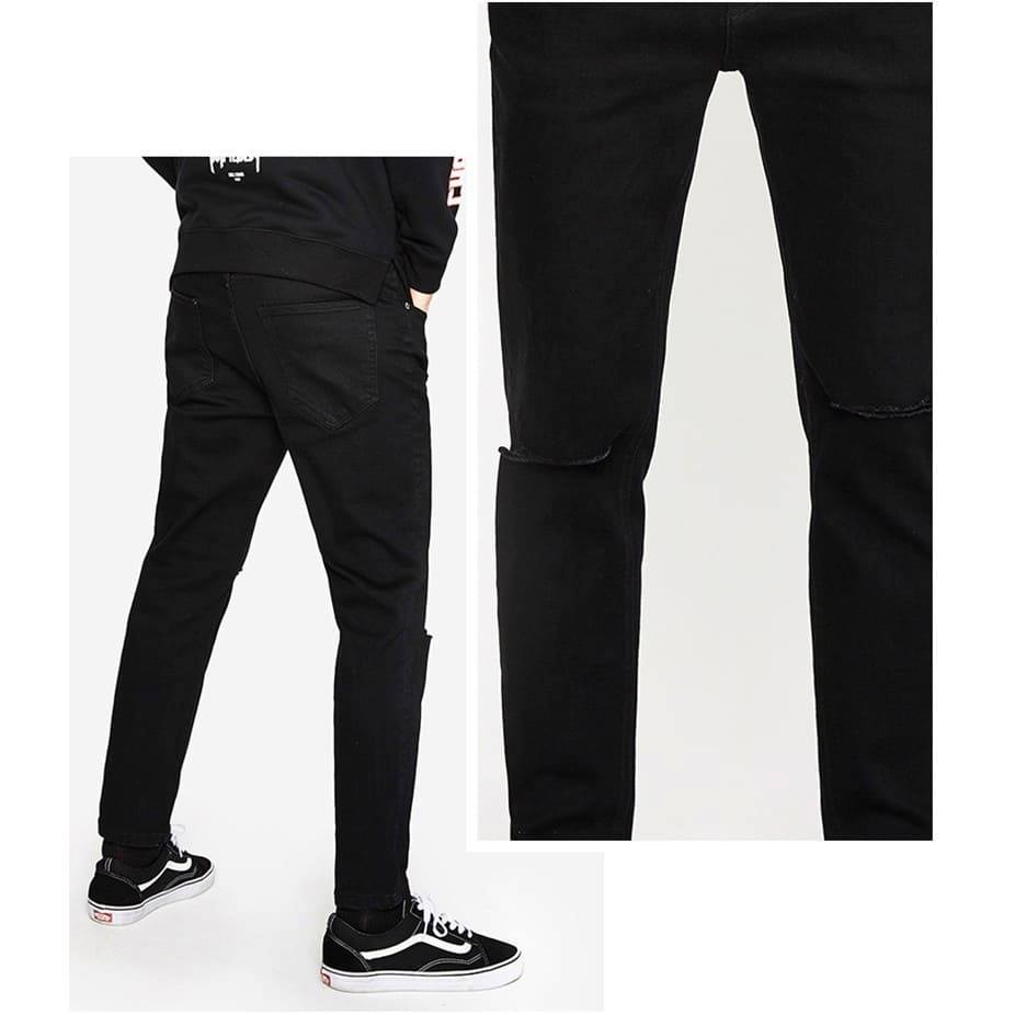 Quần jean nam đen trơn form chất cực đẹp - body (rách gối)