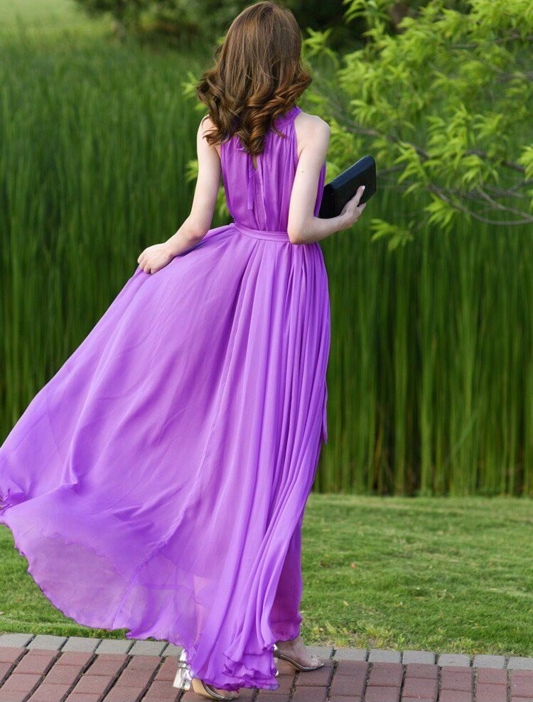 [Hcm]Maxi Dress with Birds Necklace with Tie Strap