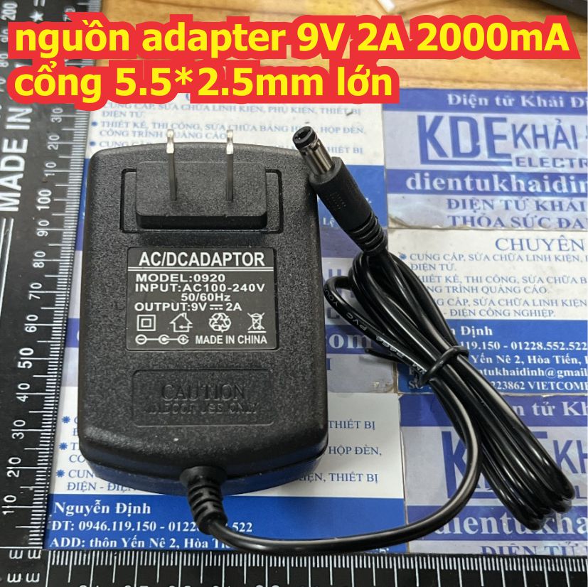 Nguồn adapter vỏ nhựa 9v 2a 2000ma, cổng 5.5*2.1mm kde5387
