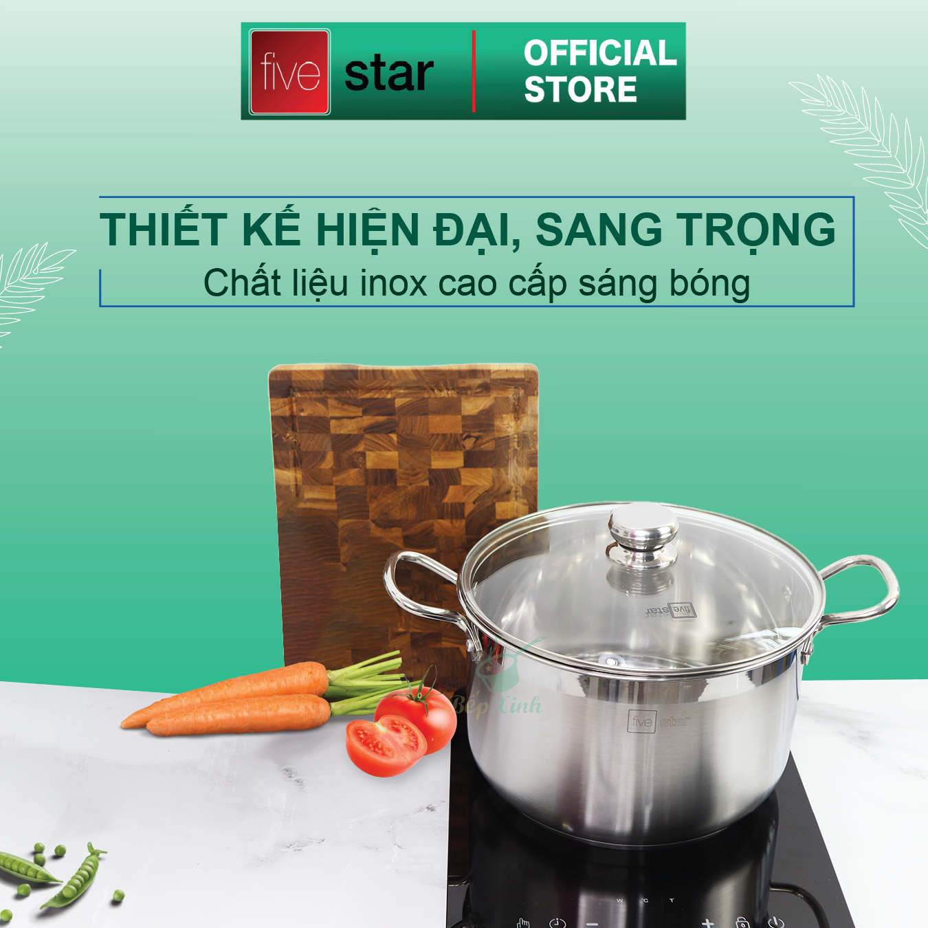 [HCM]Nồi luộc gà inox cao cấp FiveStar Standard 3 đáy nắp kính ( 26cm / 28cm / 30cm /32cm / 36cm)  tặng 1 vá canh  dùng được bếp từ  hồng ngoại  gas- Shop Bếp Xinh