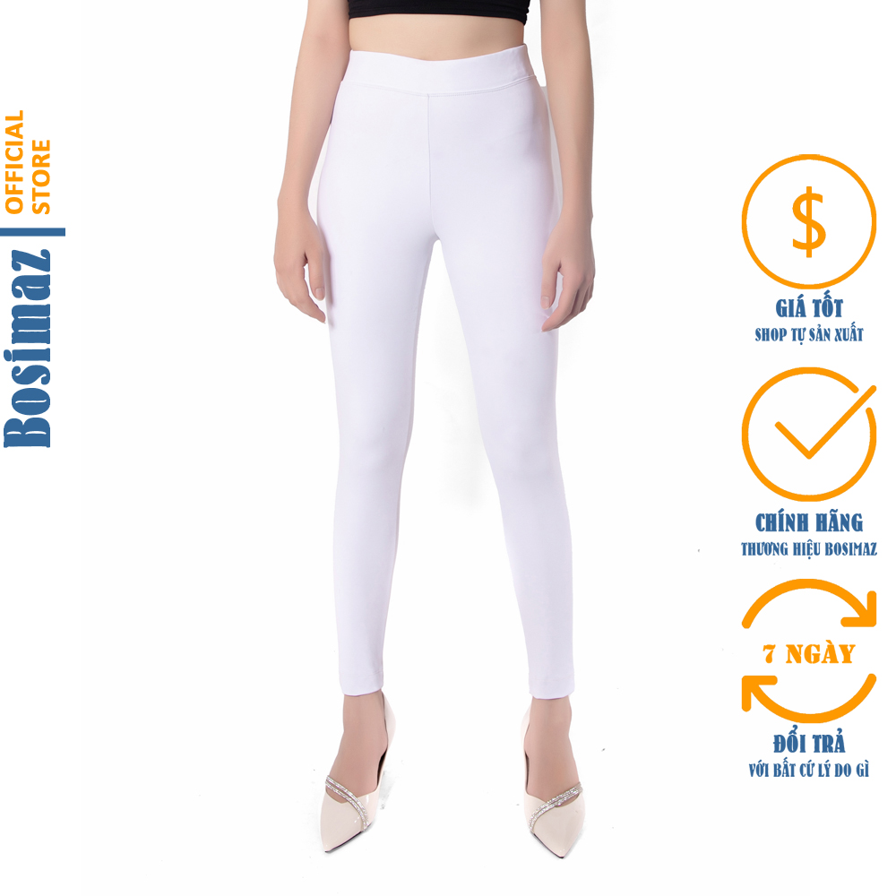 Quần Legging Nữ Bosimaz MS012 dài không túi màu trắng cao cấp thun co giãn 4 chiều vải đẹp dày thoáng mát không xù lông.