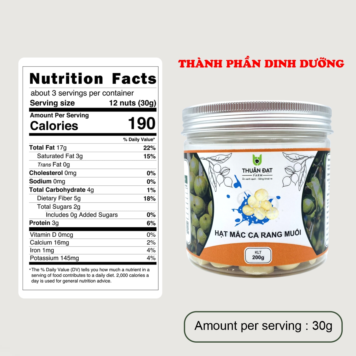 200G NHÂN HẠT MẮC CA TẨM MUỐI, THƠM NGON, ĐẬM ĐÀ