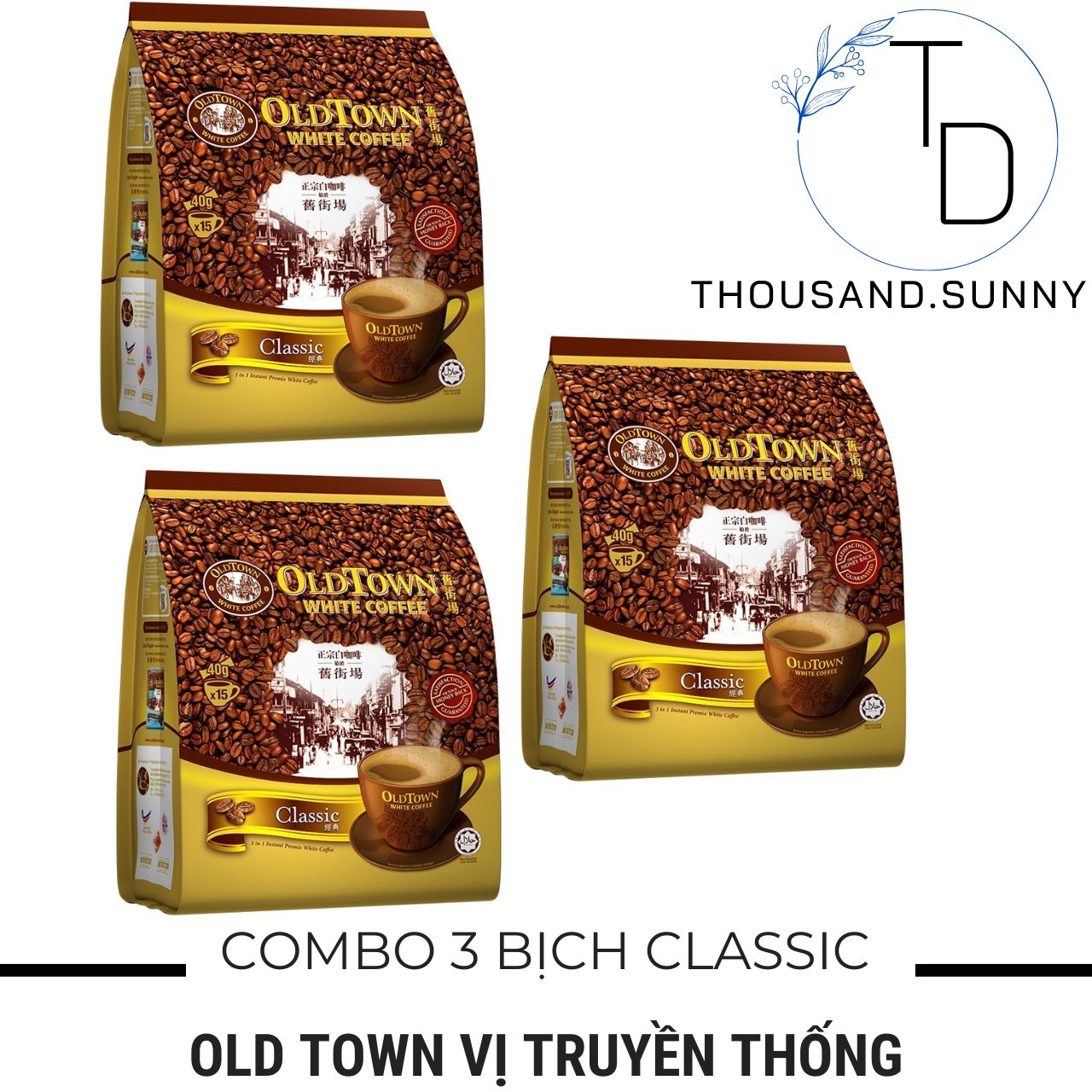 (DATE 2024) COMBO 03 BỊCH Cà Phê OLD TOWN White Coffe Classic Malaysia