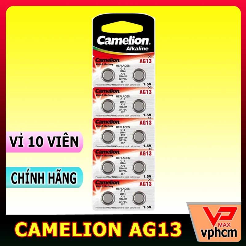 Vỉ 10 viên pin hạt nút 1.5V AG13 LR44 A76 SR44W GP76A 357