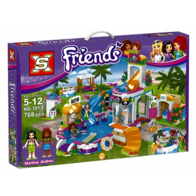 Lego Xếp Hình Con Gái Lắp ráp Friends bé gái tm 3011a 3010:mùa hè của Andrea & Martina Lego Cầu Trượt