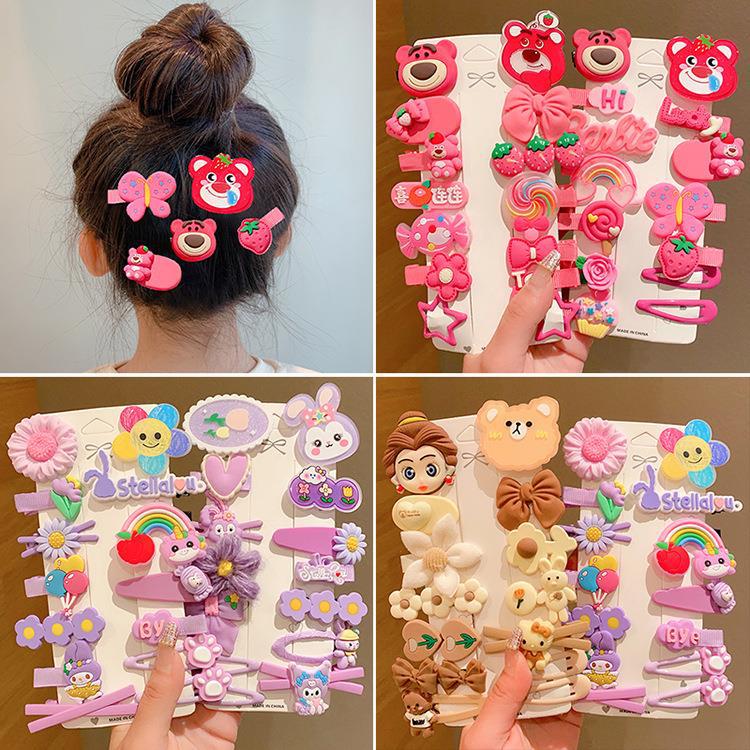 Sét 14 cặp tóc gấu dâu hồng xinh xắn cho bé