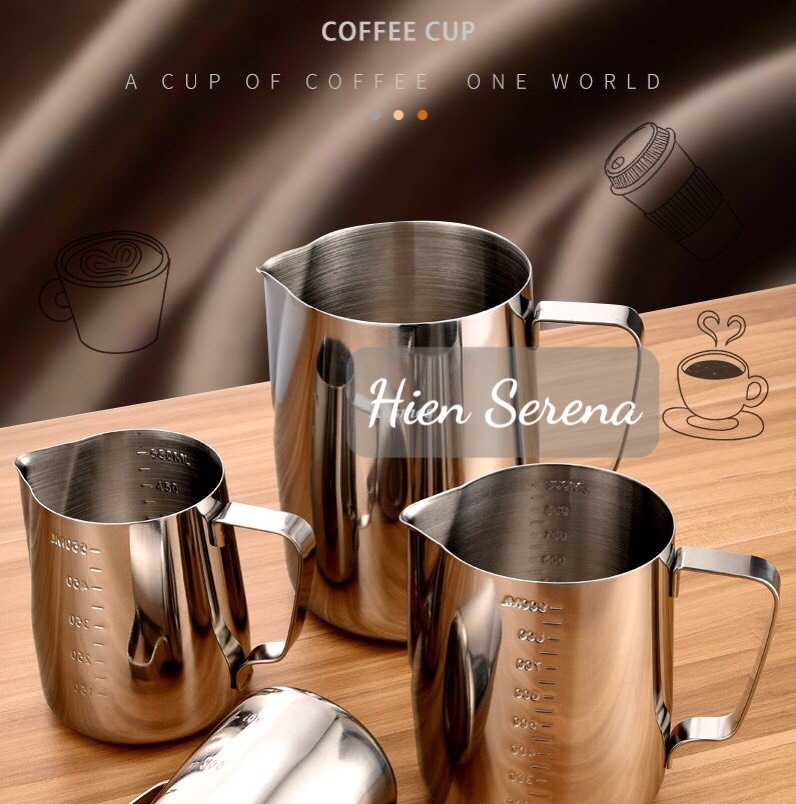 Ca đánh sữa inox (có vạch chia) 350ml - 550ml - 900ml ( inox 304)