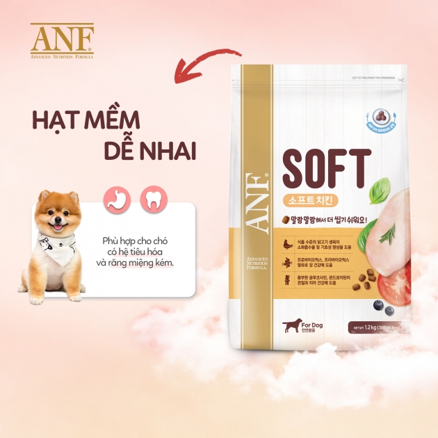 [HỎA TỐC] ANF SOFT VỊ GÀ - Thức ăn hạt mềm CAO CẤP cho chó mọi lứa tuổi 1.2KG