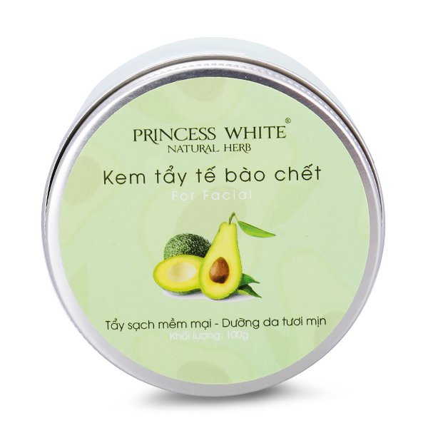Kem Tẩy tế bào chết mặt từ Trái Bơ Princess white 150g loại bỏ bụi bẩn, mụn đầu đen trên da
