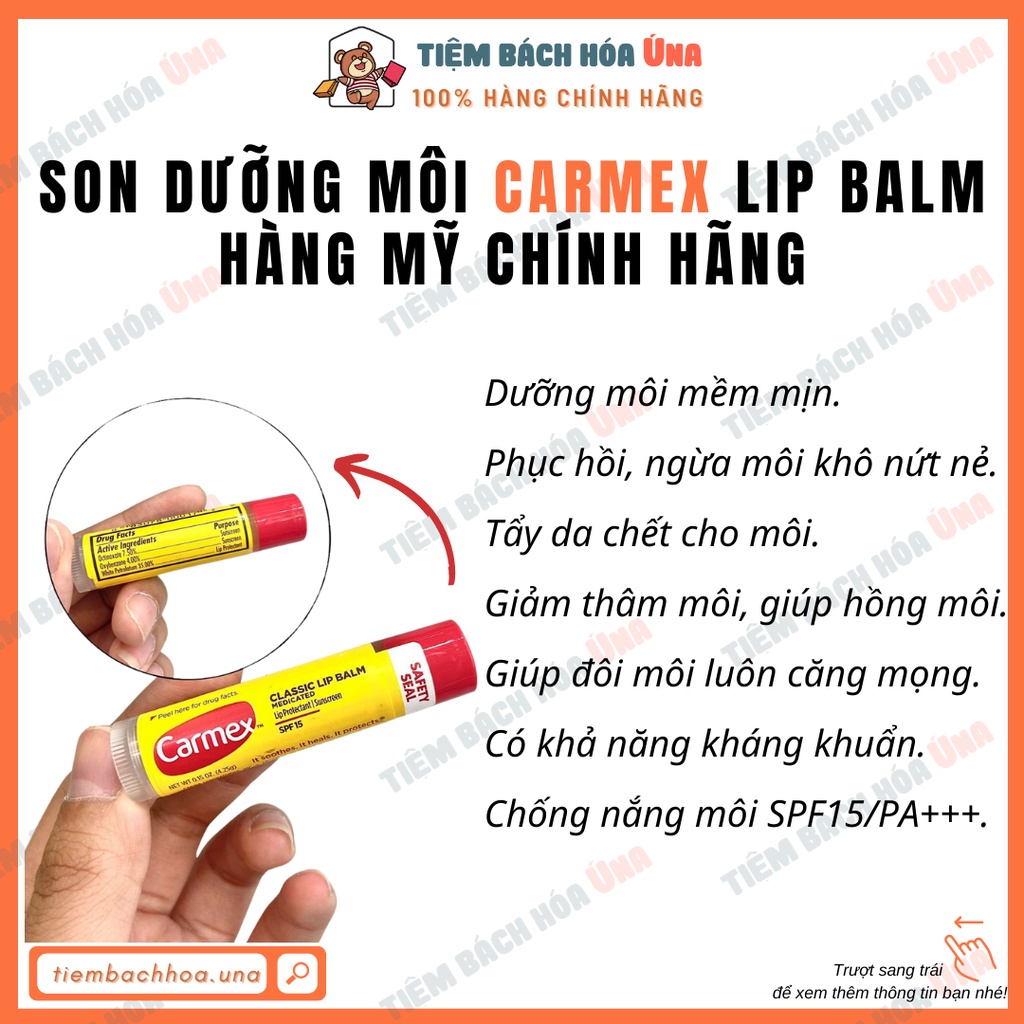 [Chính hãng] Son dưỡng môi Carmex Lip balm đủ mùi hàng Mỹ chính hãng tiembachhoauna