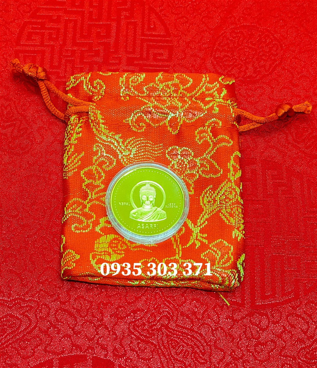 [HCM]Đồng Xu Hình Phật Nepal Túi May Mắm