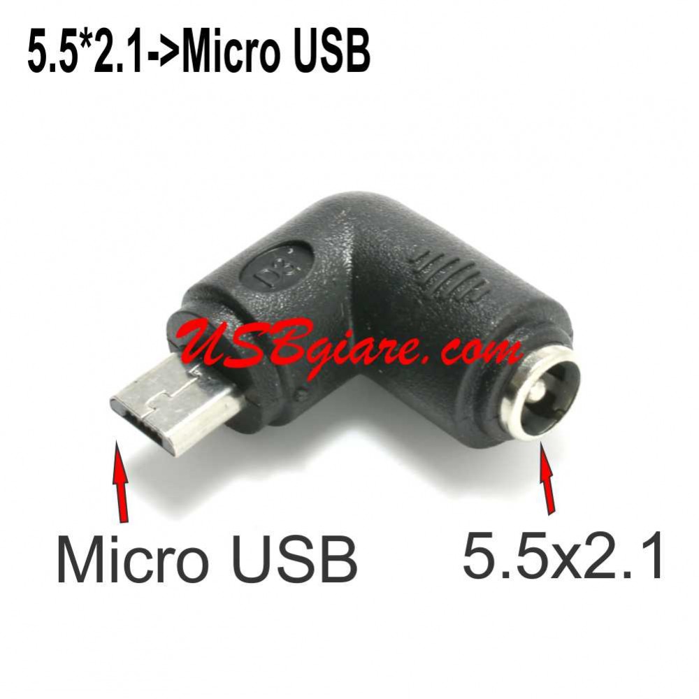 Đầu chuyển nguồn dc 5.5*2.1mm sang micro usb chân cong