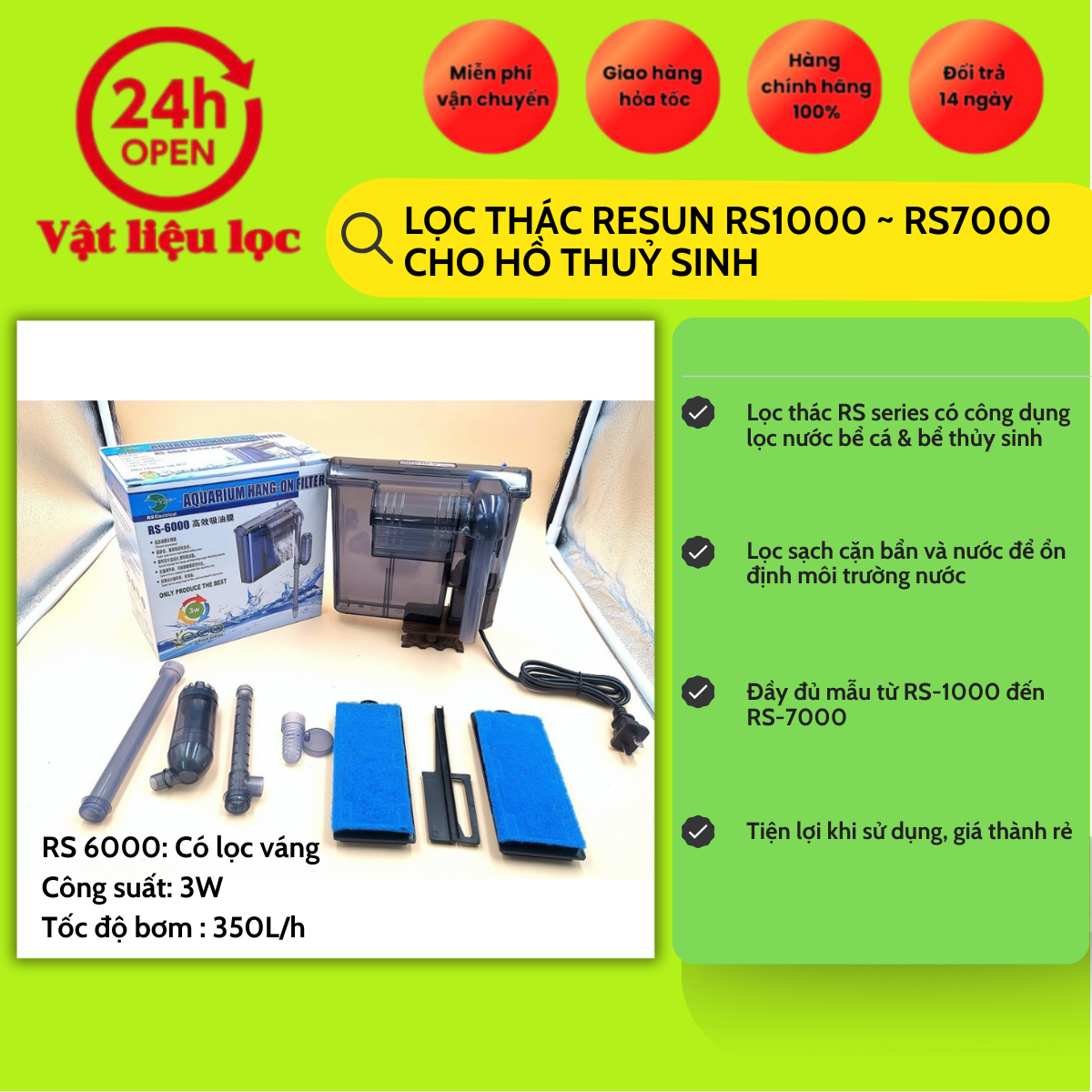 lọc thác REsun 1000-7000 cho bể cá hồ thuỷ sinh
