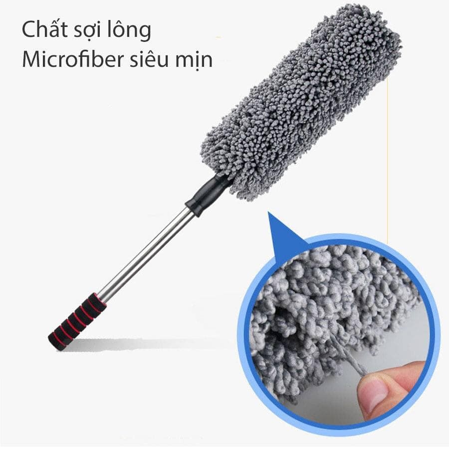 Cây chổi tròn lau bụi bằng sợi dầu, cán dài kim loại rửa xe, dọn nội thất cho xe hơi, xe ô tô, xe tải