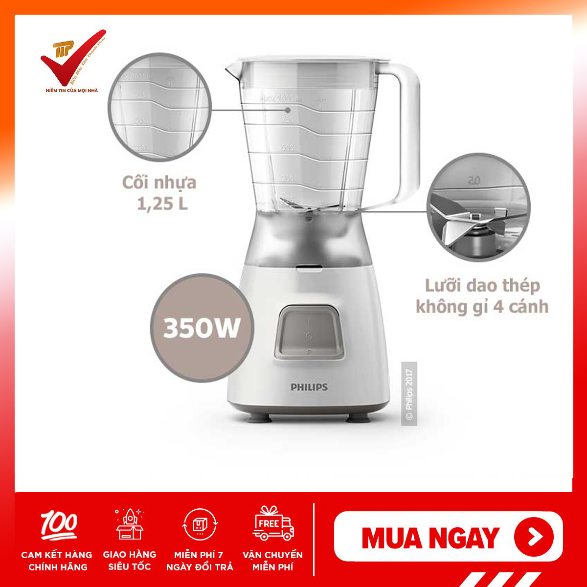 Máy xay sinh tố để bàn Philips HR2051/00 - Hàng chính hãng - Bảo hành 2 năm toàn quốc