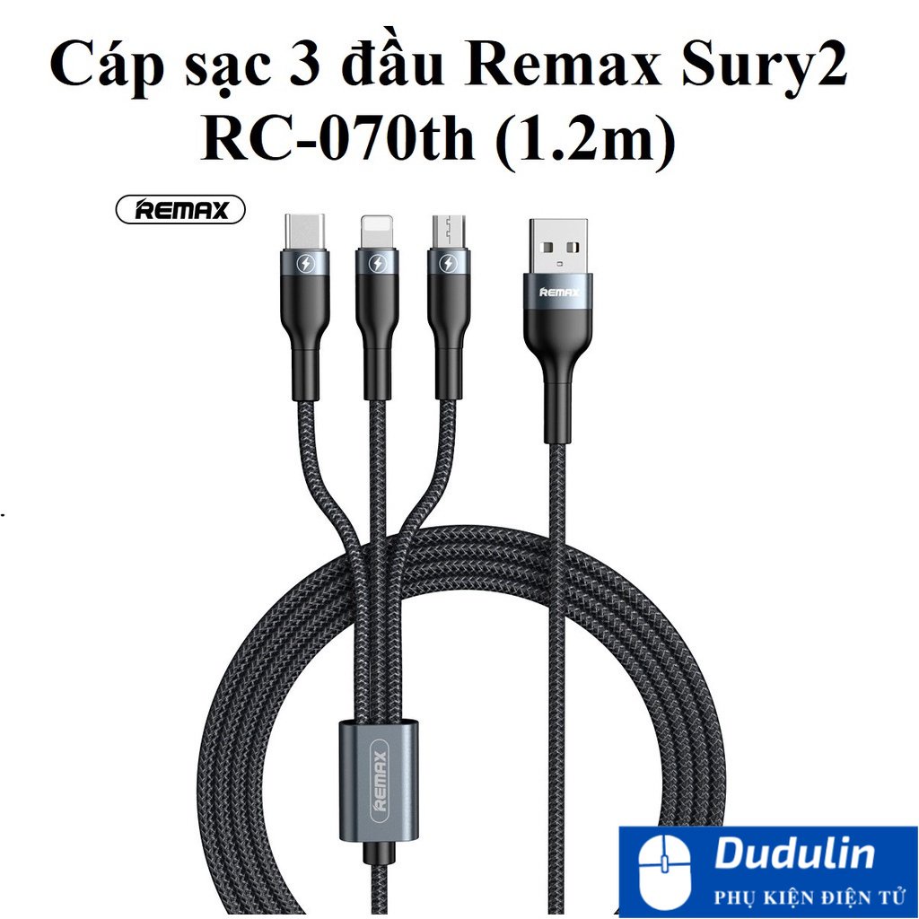 Cáp sạc 3 đầu tổng output 3A Remax Sury 2 RC-070th (1.2m)