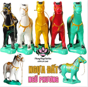 Ngựa Đất 5 màu trắng, đỏ, vàng, đen, xanh (2 size)- thờ Cúng Trạng, Thần...