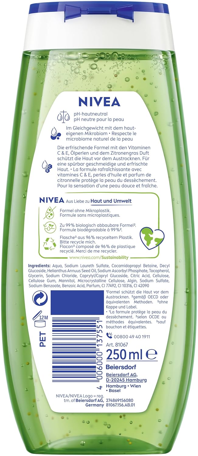 SỮA TẮM NIVEA TẨY DA CHẾT HƯƠNG CHANH SẢ TƯƠI MÁT Lemongrass & Oil.