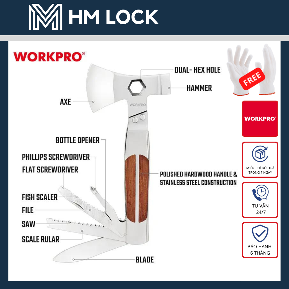 Rìu đa năng 12in1 workpro - hàng chính hãng - wp383001