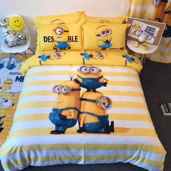 Bộ chăn ga gối LỤA Cotton hình MINION nhập khẩu Hàn nguyên set dành cho Con Yêu - Tất cả vì con