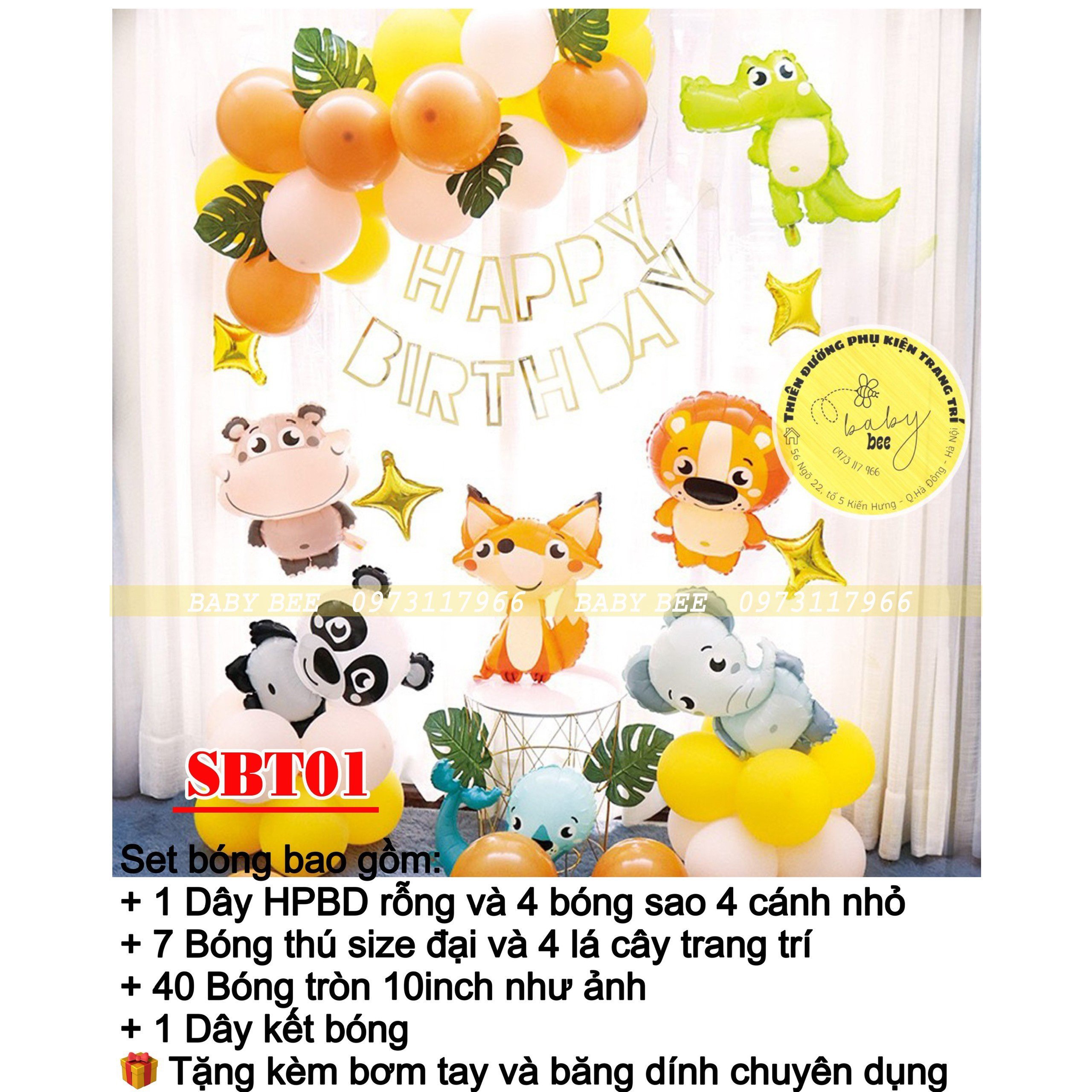 Set bóng trang trí sinh nhật chủ đề thú rừng Baby bee