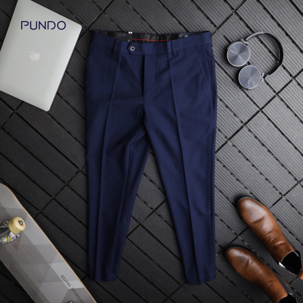 Quần âu nam cao cấp PUNDO màu basic thiết kế ống suông dáng ôm co giãn nhẹ QAPD04