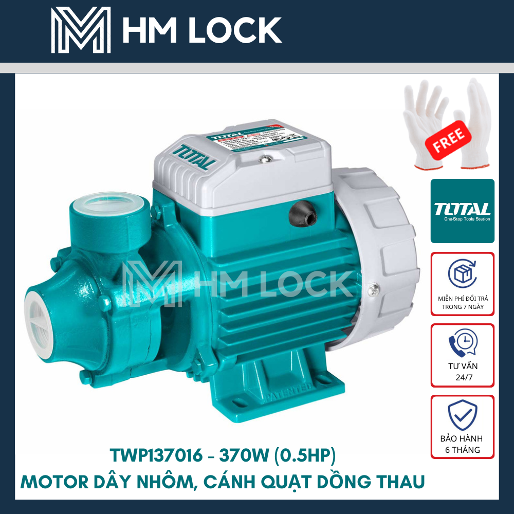 370w máy bơm nước total - bơm cao 30m, dòng chảy 30l/phút - cánh quạt đồng thau - hàng chính hãng - twp137016 - hm lock