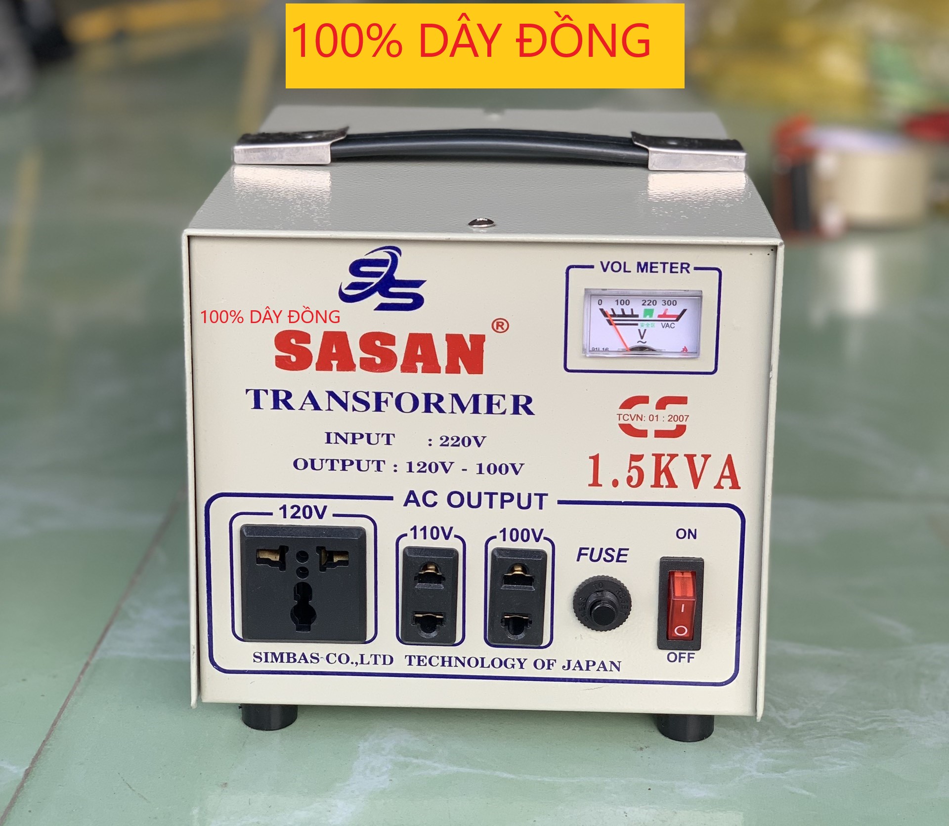 Biến thế , biến áp 220v ra 100v 110v 1.5kva sasan dây đồng bảo hành 3 năm