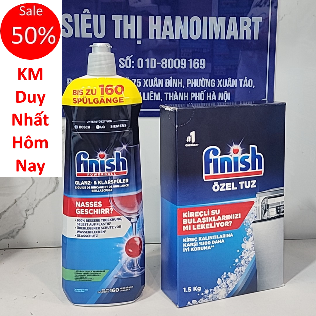Combo Muối rửa bát Finish 1.5kg hoặc 750ml Nước làm bóng bát chén Finish