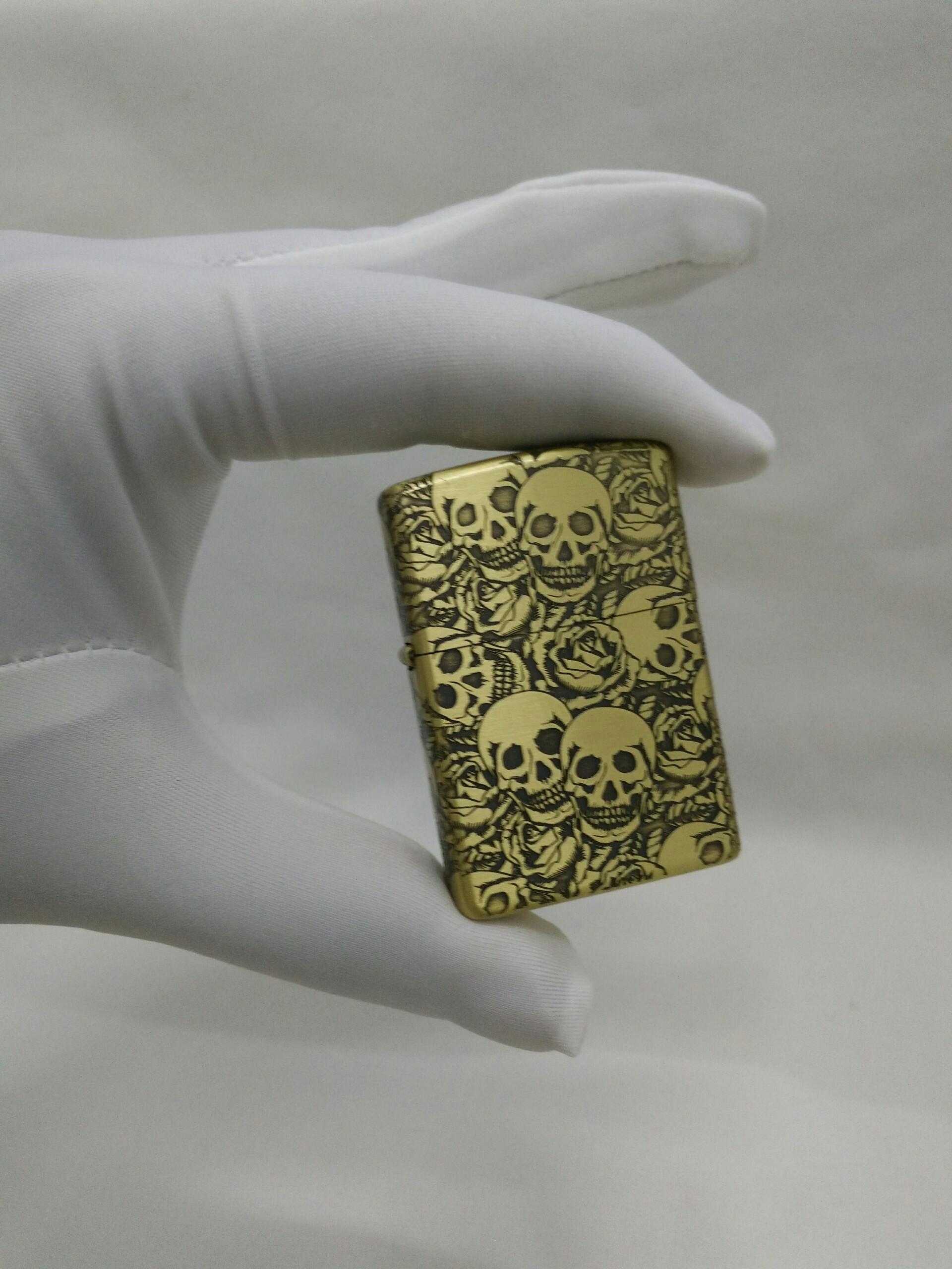 [HCM]Bật Lửa Zippo USA Họa Tiết Đầu Lâu - Ruột Vàng